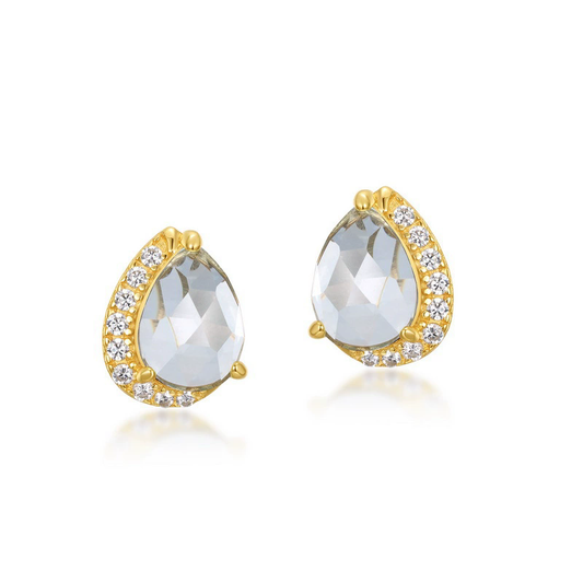 S925 Sterling Silver Jewelry Earrings Natural Sky Blue Topaz Gemstone Luxury Stud Earrings