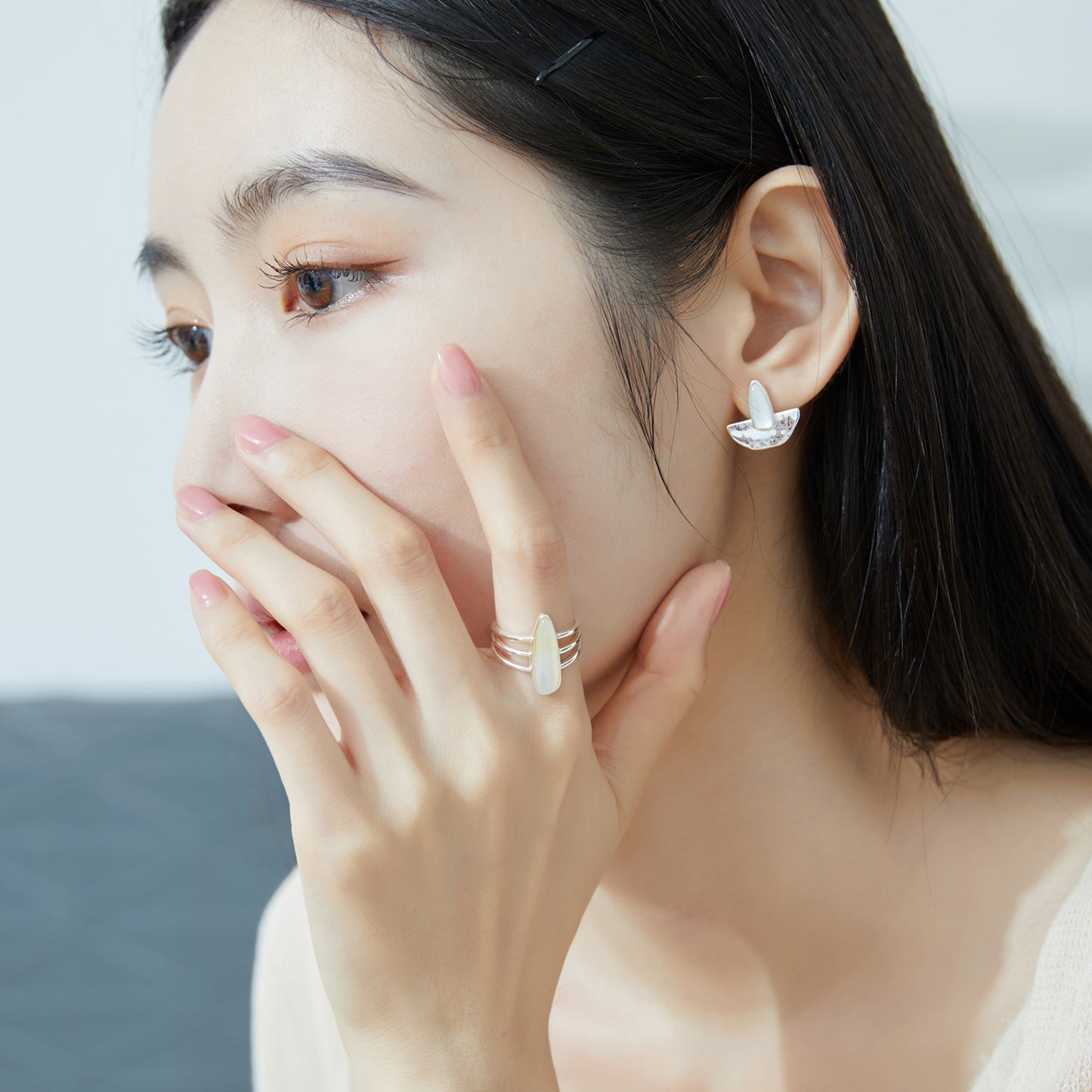 S925 Sterling Silver Jewelry Ring Natural White Shell Gemstone Vintage Style Rings