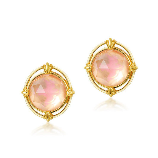 S925 Sterling Silver Jewelry Earrings Natural Rose Quartz Gemstone Simple Luxury Stud Earrings