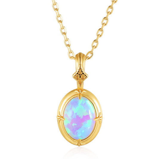 S925 Sterling Silver Jewelry Pendant Gold Plating Opal Gemstone Vintage Style Necklace Pendant