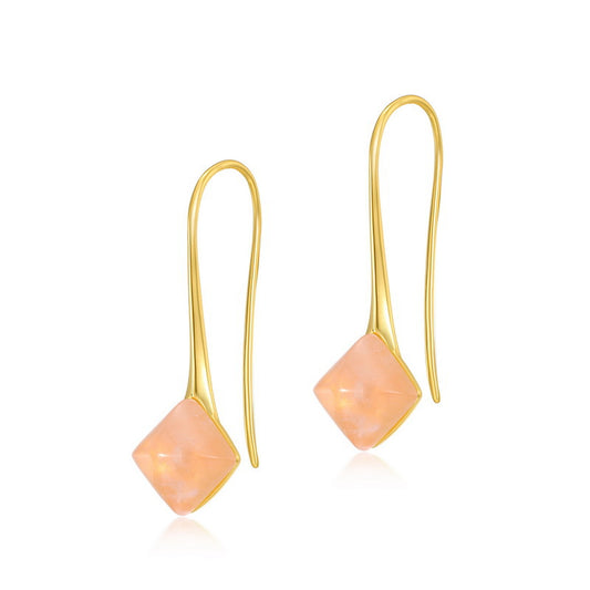 S925 Sterling Silver Jewelry Gold Plating Natural Rose Quartz Gemstone Hook Earrings