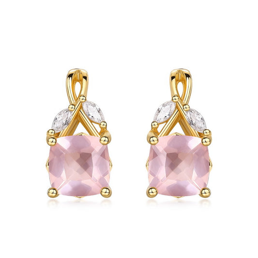 S925 Sterling Silver Jewelry Earrings Natural Rose Quartz Gemstone Luxury Earrings