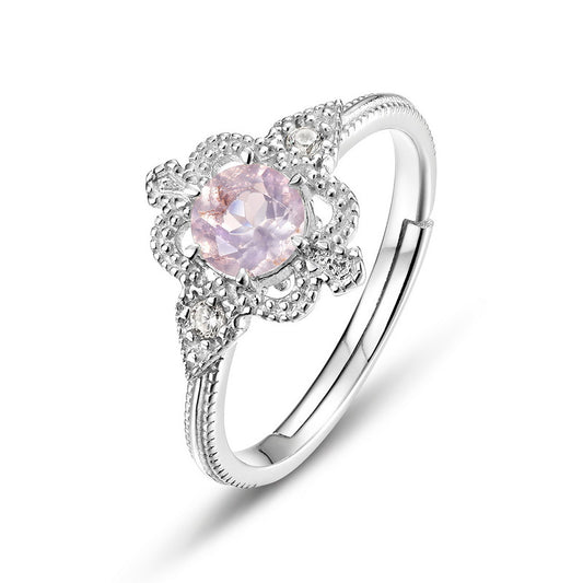 S925 Sterling Silver Jewelry Ring Gold Plating Natural Rose Quartz Gemstone Rings