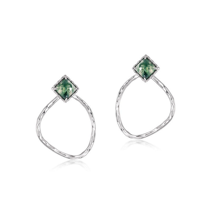 S925 Sterling Silver Jewelry Earrings Natural Moss Agate Gemstone Detachable Earrings
