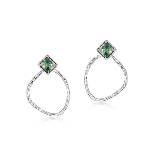 S925 Sterling Silver Jewelry Earrings Natural Moss Agate Gemstone Detachable Earrings