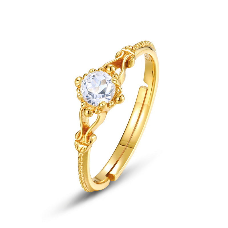 S925 Sterling Silver Jewelry Ring Natural Clear Quartz Gemstone Vintage Style Rings