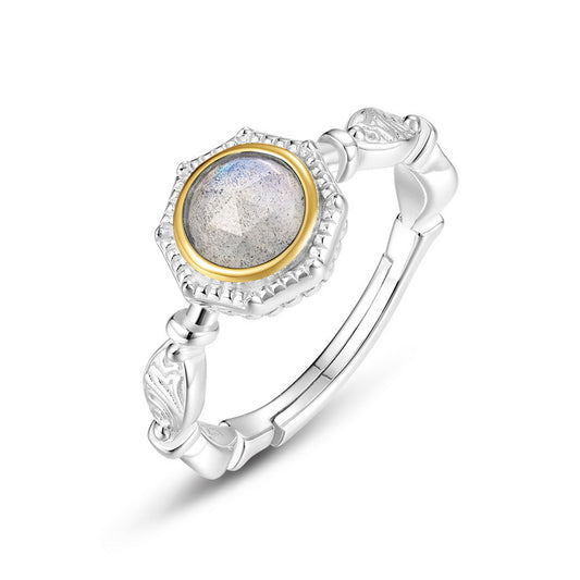 S925 Sterling Silver Jewelry Ring Natural Labradorite Gemstone Vintage Style Fashion Rings