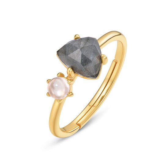 S925 Sterling Silver Jewelry Ring Natural Labradorite Gemstone Geometric Simple Luxury Rings