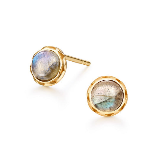 S925 Sterling Silver Jewelry Earrings Natural Labradorite Gemstone Round Style Stud Earrings