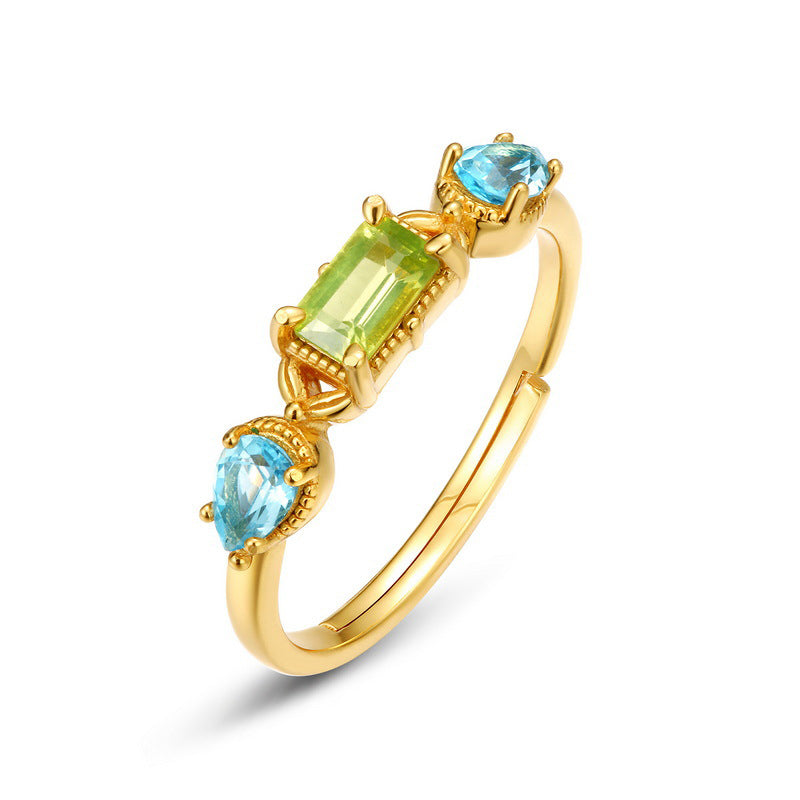 S925 Sterling Silver Jewelry Rings Peridot Gemstone Vintage Style Simple Luxury Ring