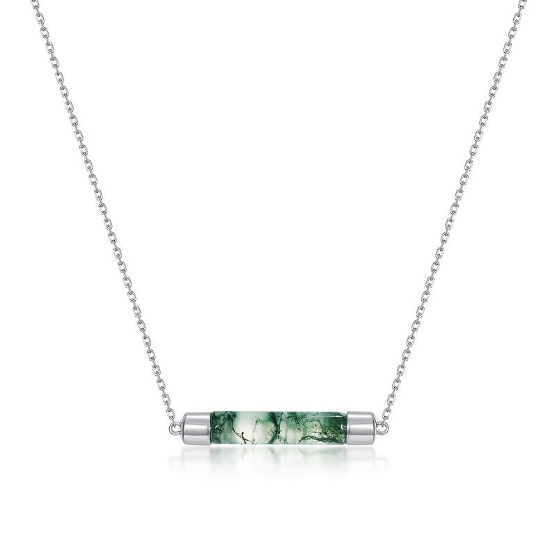 S925 Sterling Silver Jewelry Necklace Natural Moss Agate Gemstone Geometric Charms Necklace