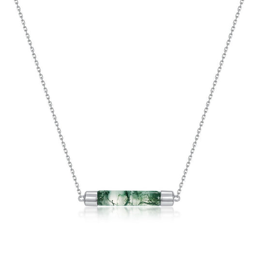 S925 Sterling Silver Jewelry Necklace Natural Moss Agate Gemstone Geometric Charms Necklace