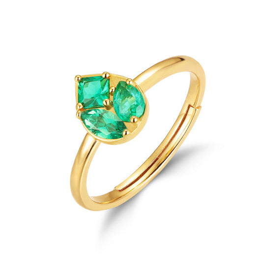 S925 Sterling Silver Jewelry Ring Lab Grown Emerald Gemstone Water Drop Style Fashion Rings