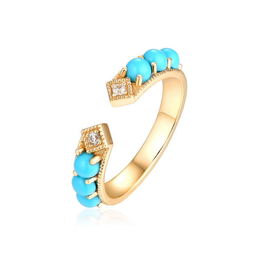 S925 Sterling Silver Jewelry Ring Turquoise Gemstone Gold Plating Little Finger Rings