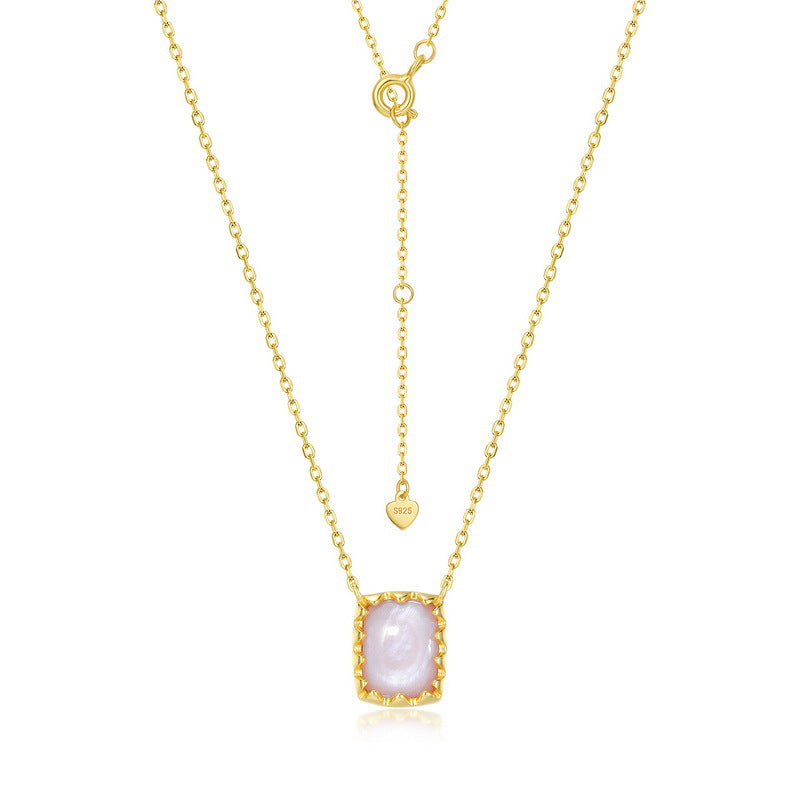 S925 Sterling Silver Jewelry Necklace Natural Pink Shell Gemstone Charms Choker Necklaces