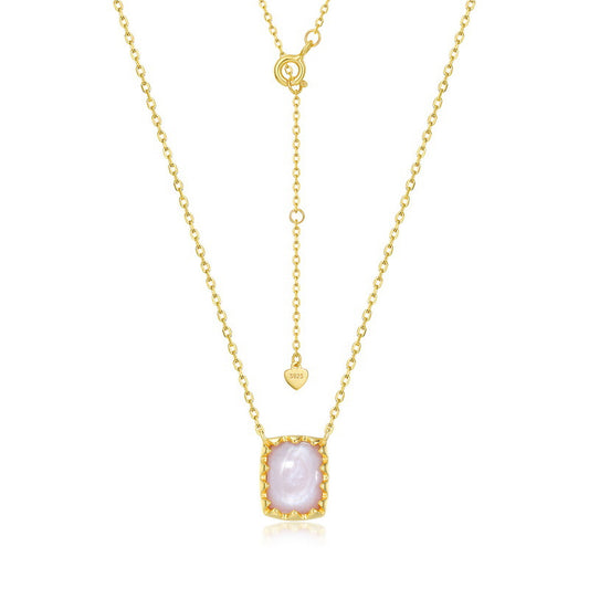 S925 Sterling Silver Jewelry Necklace Natural Pink Shell Gemstone Charms Choker Necklaces