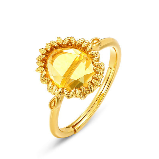 S925 Sterling Silver Jewelry Ring Citrine Gemstone Sunflower Style Simple Luxury Rings
