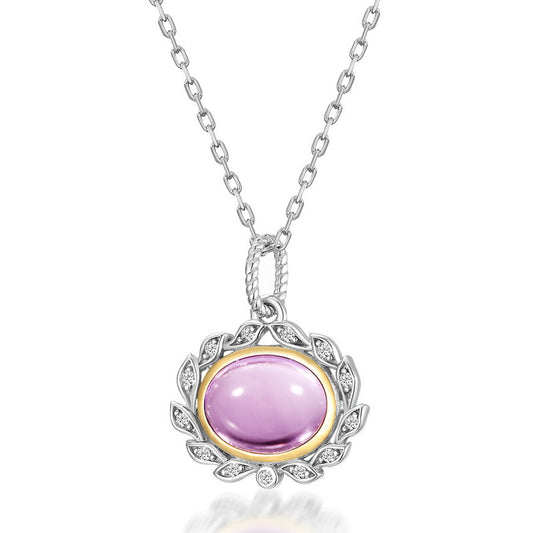 S925 Sterling Silver Jewelry Pendants Natural Amethyst Gemstone Olive Branch Necklace Charms