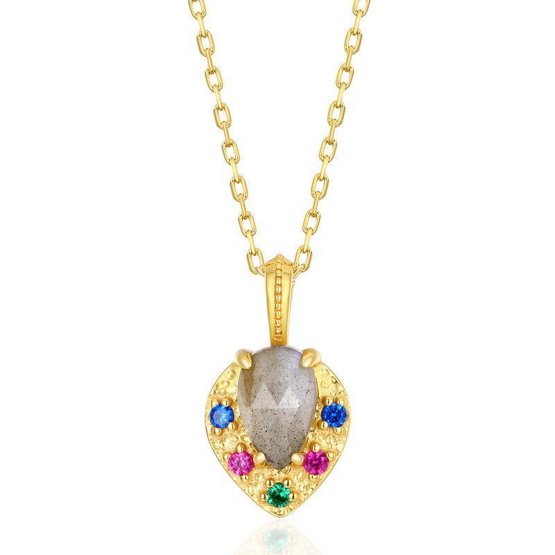 S925 Sterling Silver Jewelry Pendants Natural Labradorite Gemstone Heart Style Necklace Charms