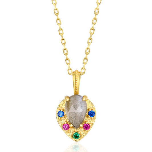 S925 Sterling Silver Jewelry Pendants Natural Labradorite Gemstone Heart Style Necklace Charms