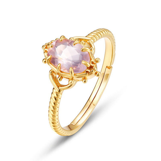 S925 Sterling Silver Jewelry Ring Natural Rose Quartz Gemstone Palace Style Rings