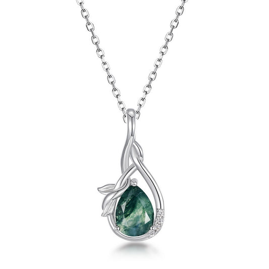S925 Sterling Silver Jewelry Pendant Natural Moss Agate Gemstone Novel Necklace Charms