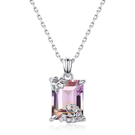 S925 Sterling Silver Jewelry Pendants Natural Ametrine Gemstone Luxury Necklace Charms