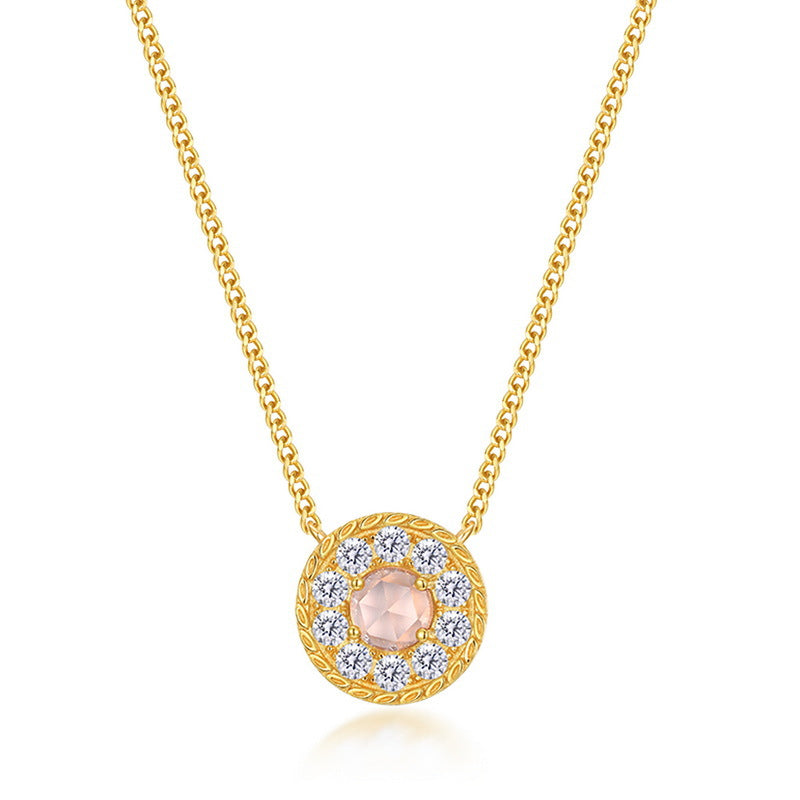 S925 Sterling Silver Jewelry Necklace Natural Rose Quartz Shining Charms Choker Necklace
