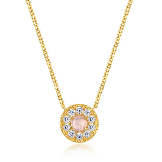 S925 Sterling Silver Jewelry Necklace Natural Rose Quartz Shining Charms Choker Necklace