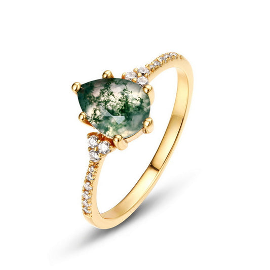 S925 Sterling Silver Jewelry Ring Natural Moss Agate Gemstone Unique Design Rings