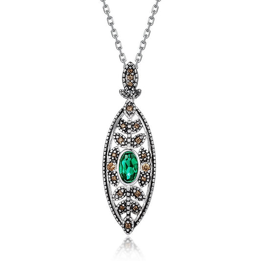 S925 Sterling Silver Jewelry Pendants Lab Grown Emerald Gemstone Vintage Style Necklace Charms
