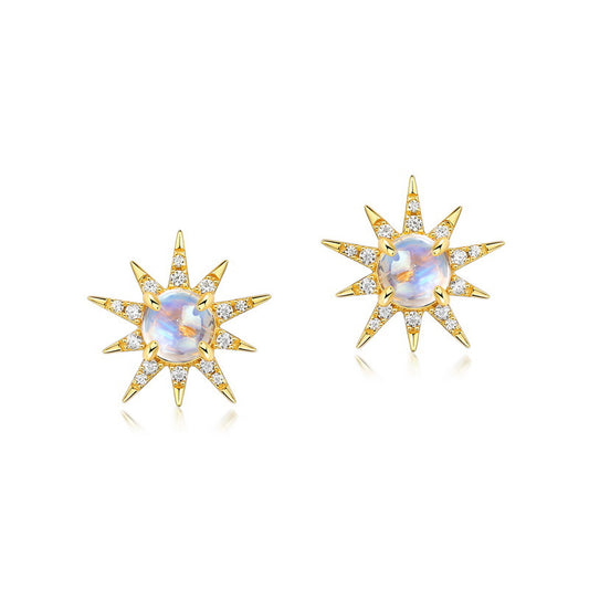 S925 Sterling Silver Jewelry Earrings Natural Moonstone Gemstone Star Style Stud Earrings
