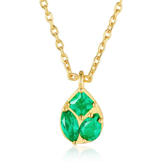 S925 Sterling Silver Jewelry Necklaces Lab Grown Emerald Gemstone Charms Necklace