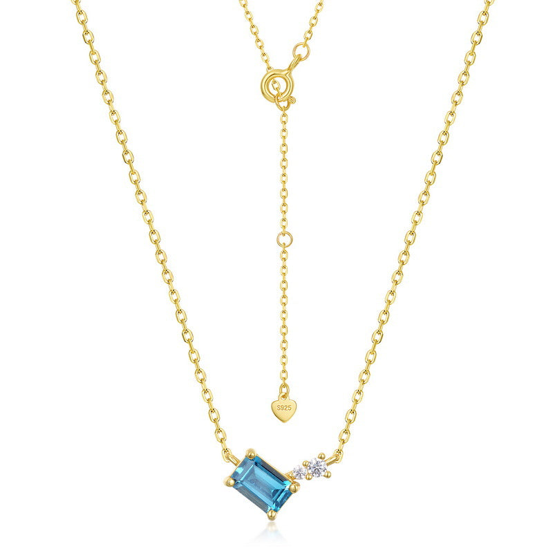 S925 Sterling Silver Jewelry Necklace Natural London Blue Topaz Gemstone Charms Necklace