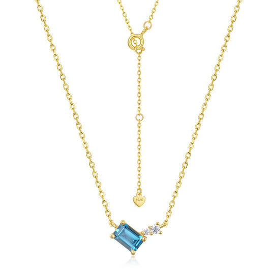 S925 Sterling Silver Jewelry Necklace Natural London Blue Topaz Gemstone Charms Necklace
