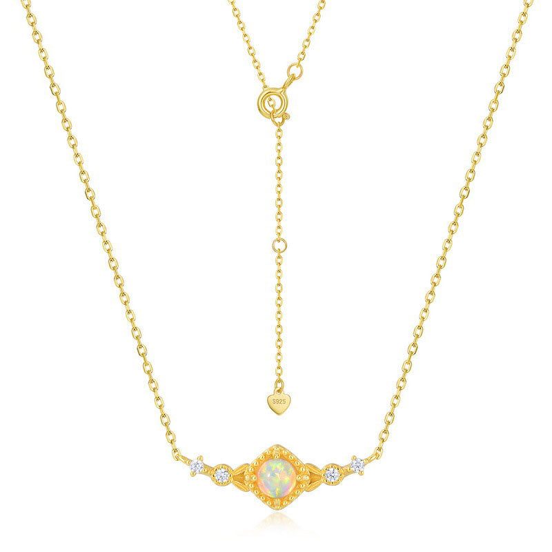 S925 Sterling Silver Jewelry Necklace Magical Color Opal Gemstone Choker Necklaces