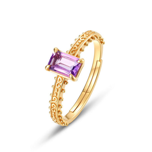 S925 Sterling Silver Jewelry Ring Natural Amethyst Gemstone Floral Palace Style Rings