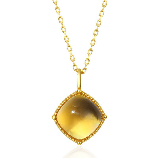 S925 Sterling Silver Jewelry Pendants Natural Citrine Simple Luxury Necklace Charms