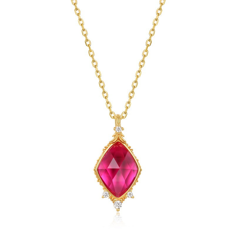 S925 Sterling Silver Jewelry Pendants Red Corundum Gemstone Necklace Charms