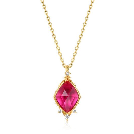 S925 Sterling Silver Jewelry Pendants Red Corundum Gemstone Necklace Charms