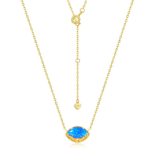 S925 Sterling Silver Jewelry Necklaces Blue Opal Gemstone Mariquesa Style Charms Necklace