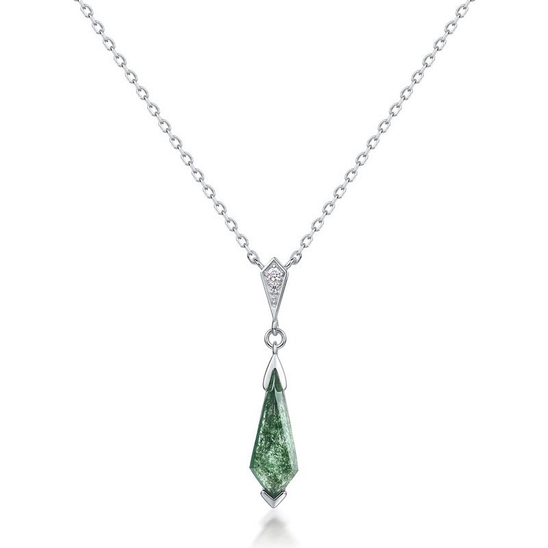 S925 Sterling Silver Jewelry Necklace Natural Moss Agate Gemstone Drop Charms Necklace