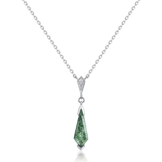 S925 Sterling Silver Jewelry Necklace Natural Moss Agate Gemstone Drop Charms Necklace