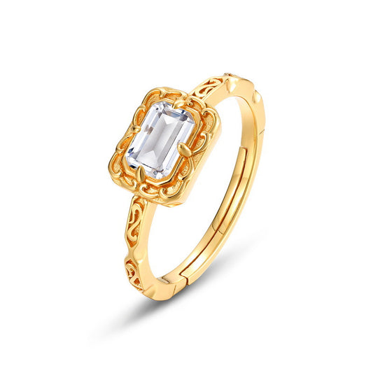 S925 Sterling Silver Jewelry Ring Natural Clear Quartz Gemstone Vintage Luxury Rings