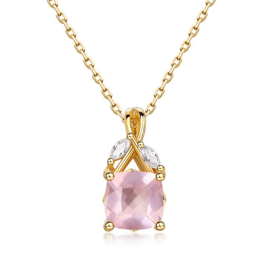 S925 Sterling Silver Jewelry Pendants Natural Rose Quartz Fashion Luxury Necklace Charms