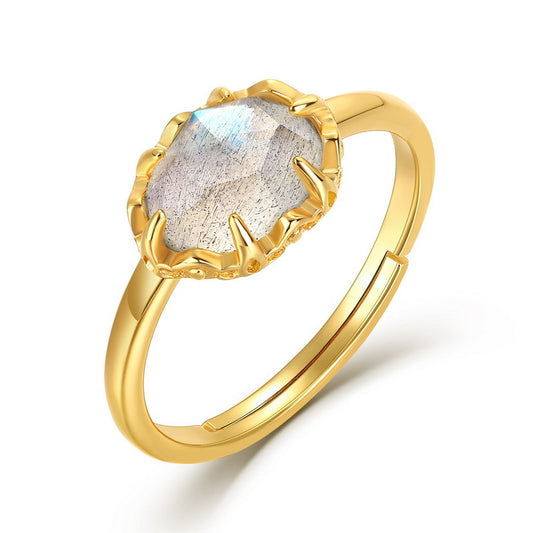 S925 Sterling Silver Jewelry Ring Natural Labradorite Gemstone Simple Luxury Rings