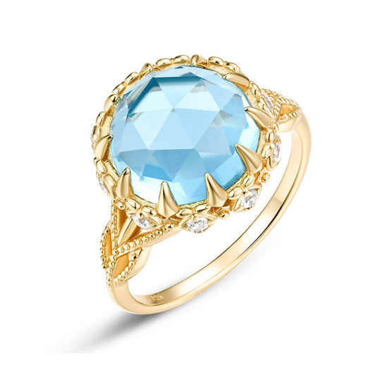S925 Sterling Silver Jewelry Ring Natural Sky Blue Topaz Gemstone Luxury Palace Style Rings