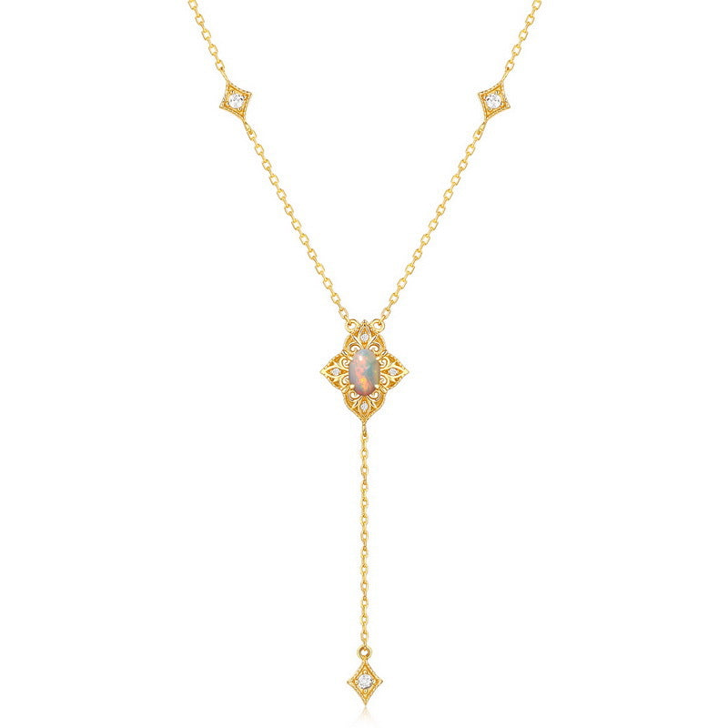 S925 Sterling Silver Jewelry Natural Opal Gemstone Floral Lace Style Luxury Necklaces
