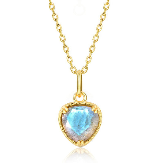 S925 Sterling Silver Jewelry Pendants Natural Labradorite Gemstone Heart Style Necklace Charms
