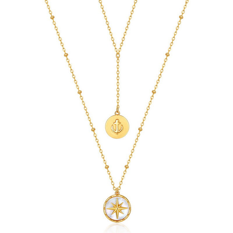S925 Sterling Silver Jewelry Necklace Natural White Shell Gemstone Double-Layer Long Chain Necklaces